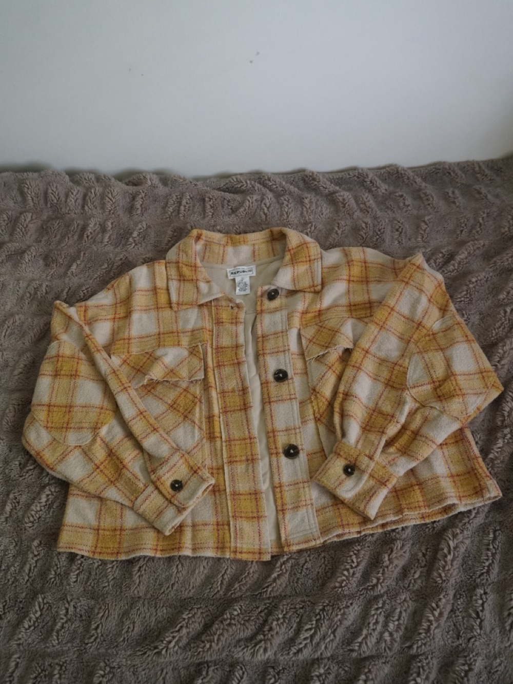 For The Republic Yellow and Pink Plaid Button Front Shirt